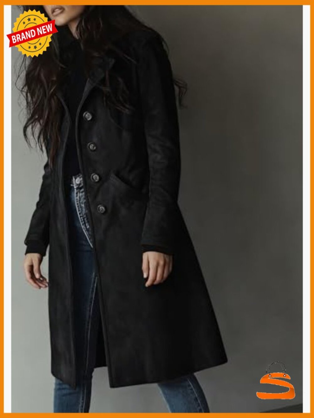 Faux Suede Trench Coat Long Sleeve Notch Lapel Overcoat with Pockets - Picture 3 of 7